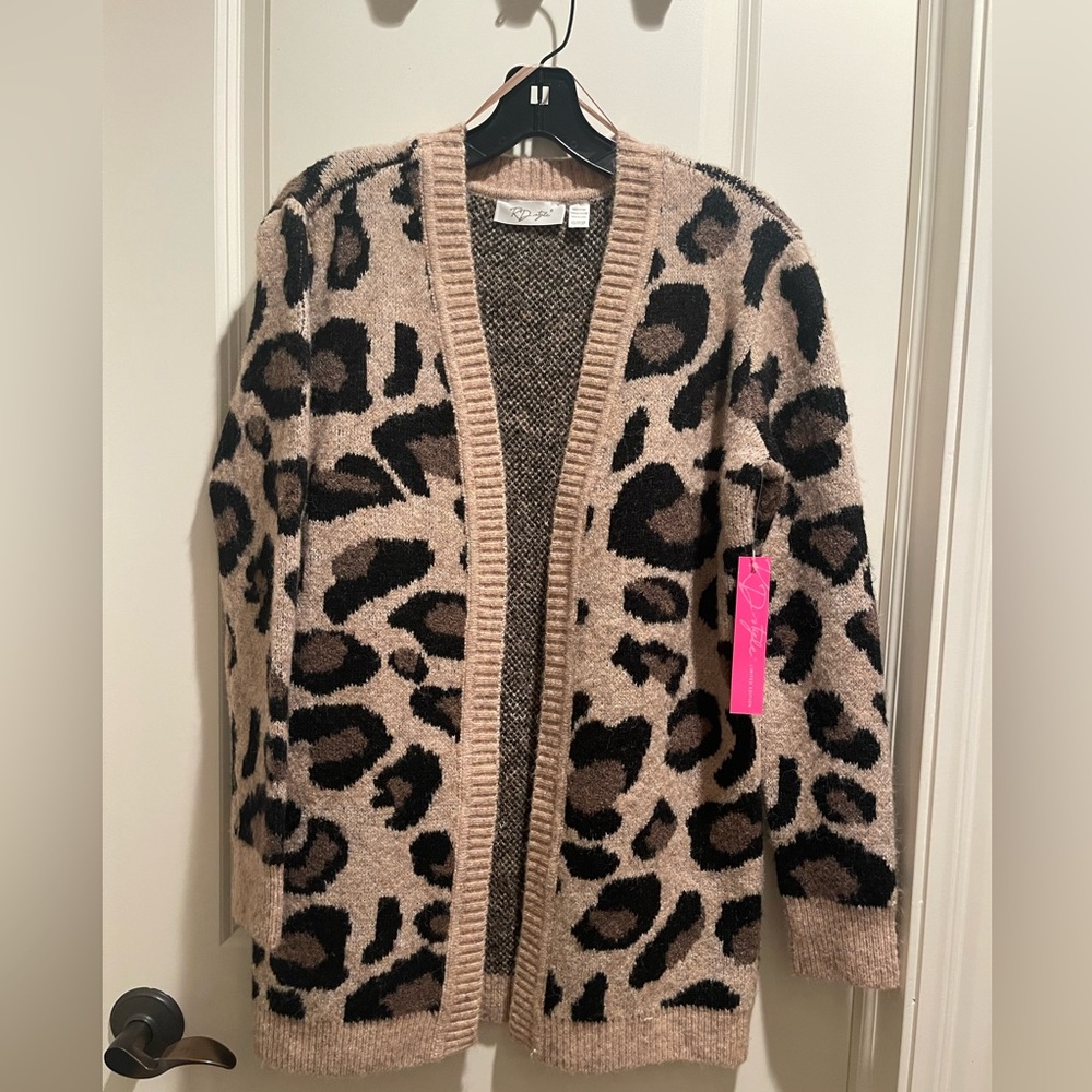 RD Style Brown and Black Cardigan Sweater V-Neck Knit